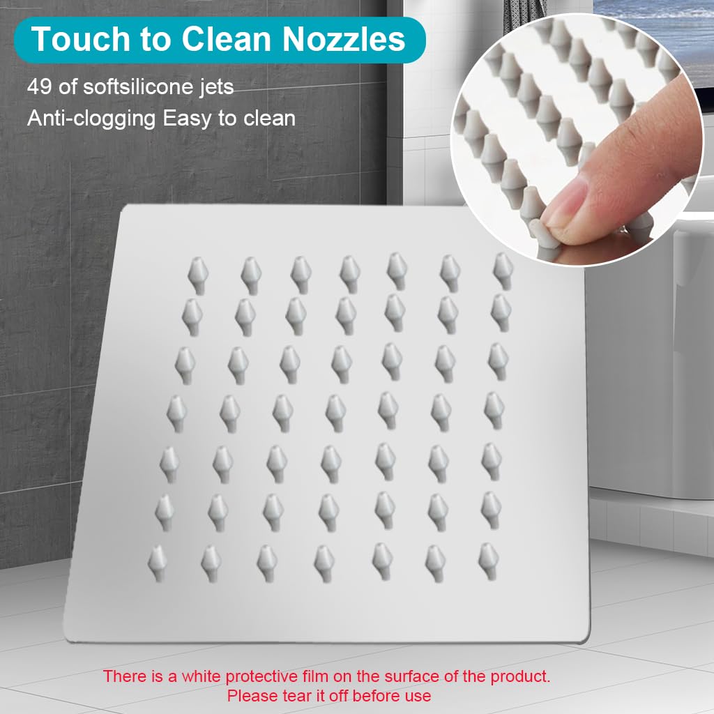 HASTHIP Shower Head for Bathroom with 6 Inch Square Panel and Anti Clog Nozzles | Stainless Steel Rainfall Design