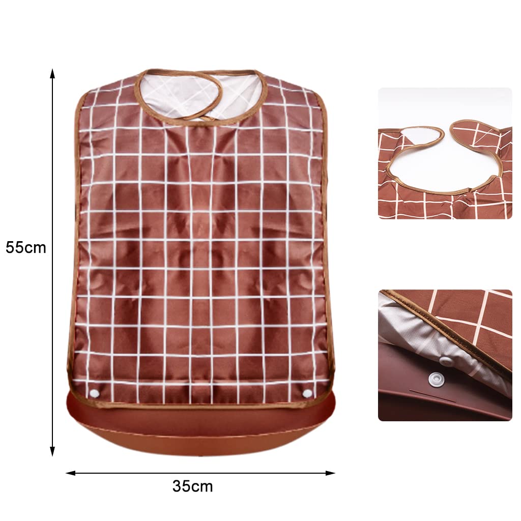 HANNEA® Adult Bibs, Waterproof Adjustable, Long Style with Leakproof Pocket Adult The Eldly Bib Adult Washable Dining Bibs for Men, Women Eating Cloth for Elderly Seniors and Disabled (Brown)