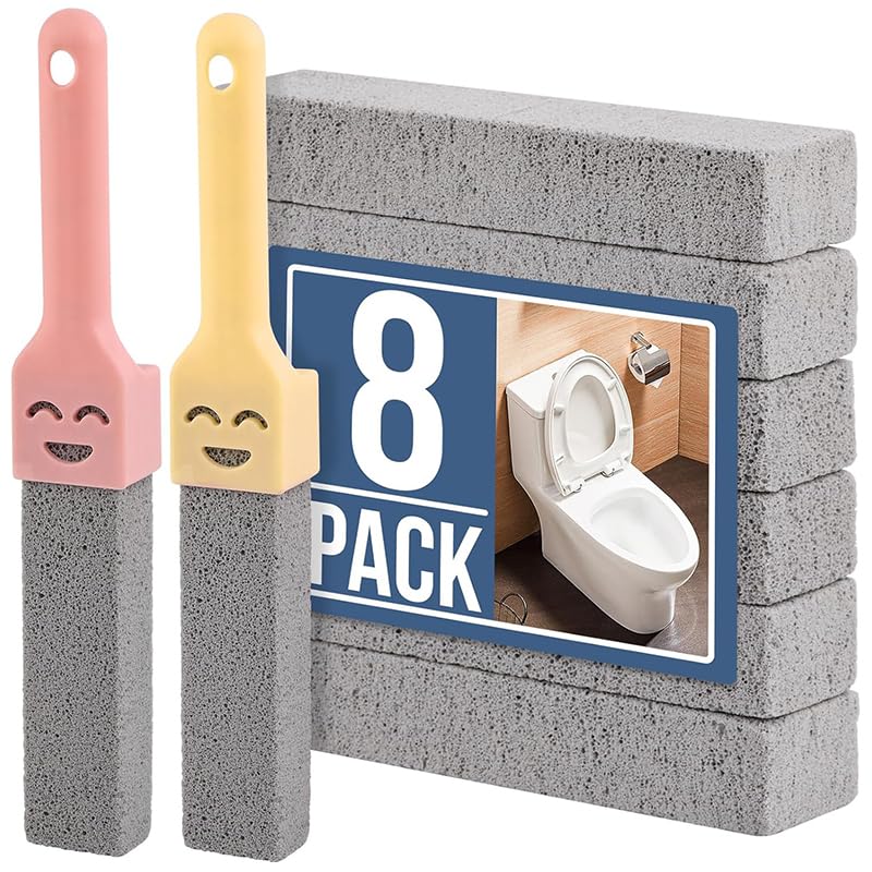 HASTHIP Pumice Stone Cleaning Brush for Bathroom with 2 Handles and 8 Replacements | Non Scratch Deep Scrubber for Toilet Bathtub and Tile