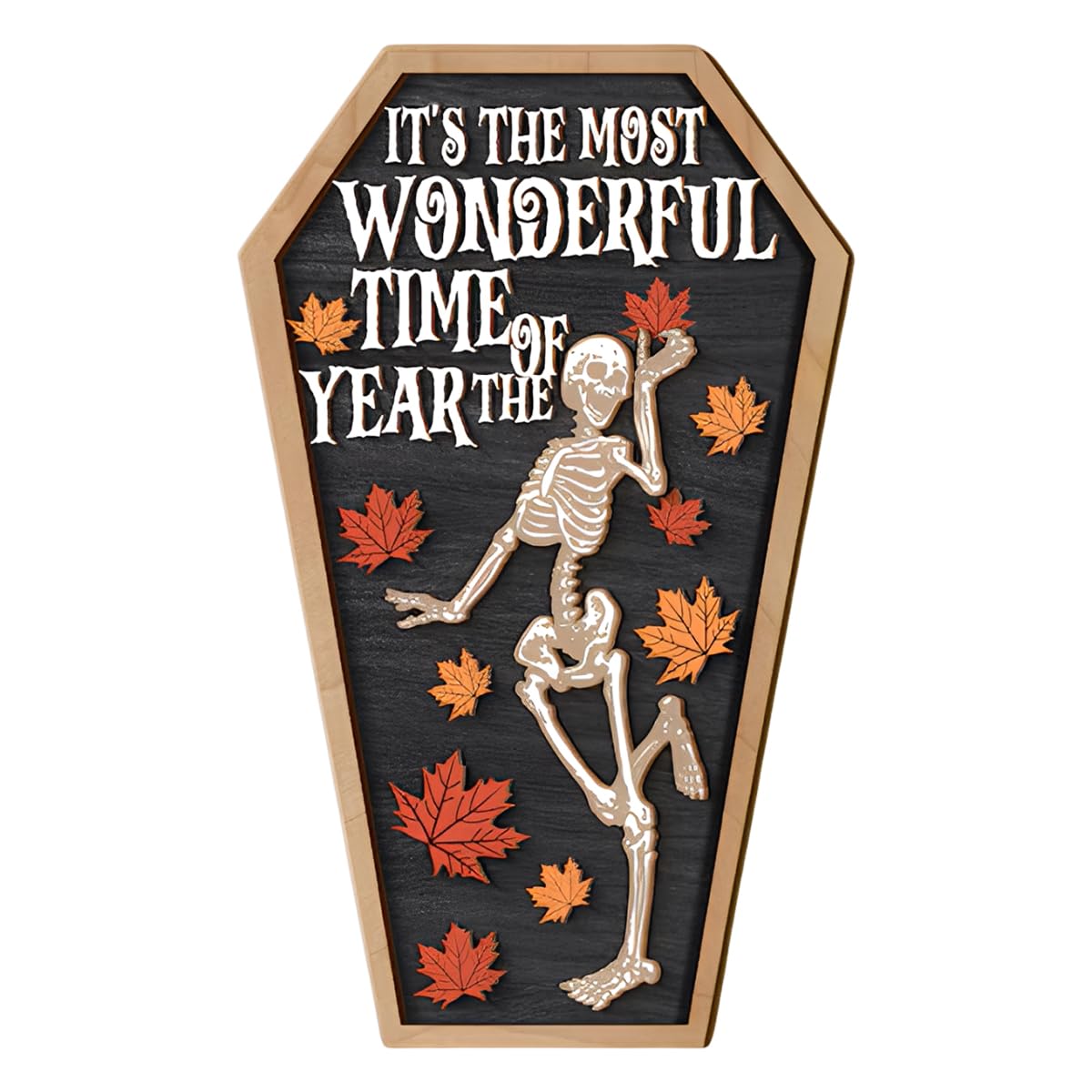 HASTHIP Halloween Desk Decor for Party and Home featuring Wooden Skeleton Coffin Panel 6.3x11.8cm