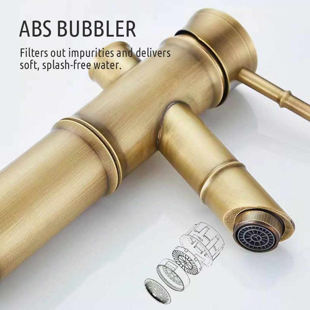 HASTHIP Bathroom Basin Tap with Single Handle Water Control featuring Copper Retro Bamboo Style | Easy Installation and Universal Sink Fit