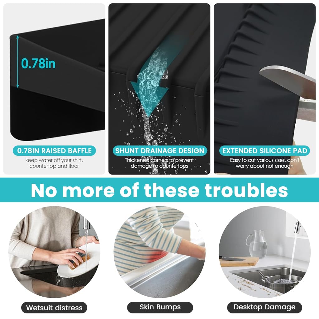 HASTHIP® 4x20 inches Silicone Sink Edge Protector Splash Guards Countertop Protectors for Kitchen Sink, Splash Guard for Bathtub Sink, Multifunction Dry and Wet Separation Strip