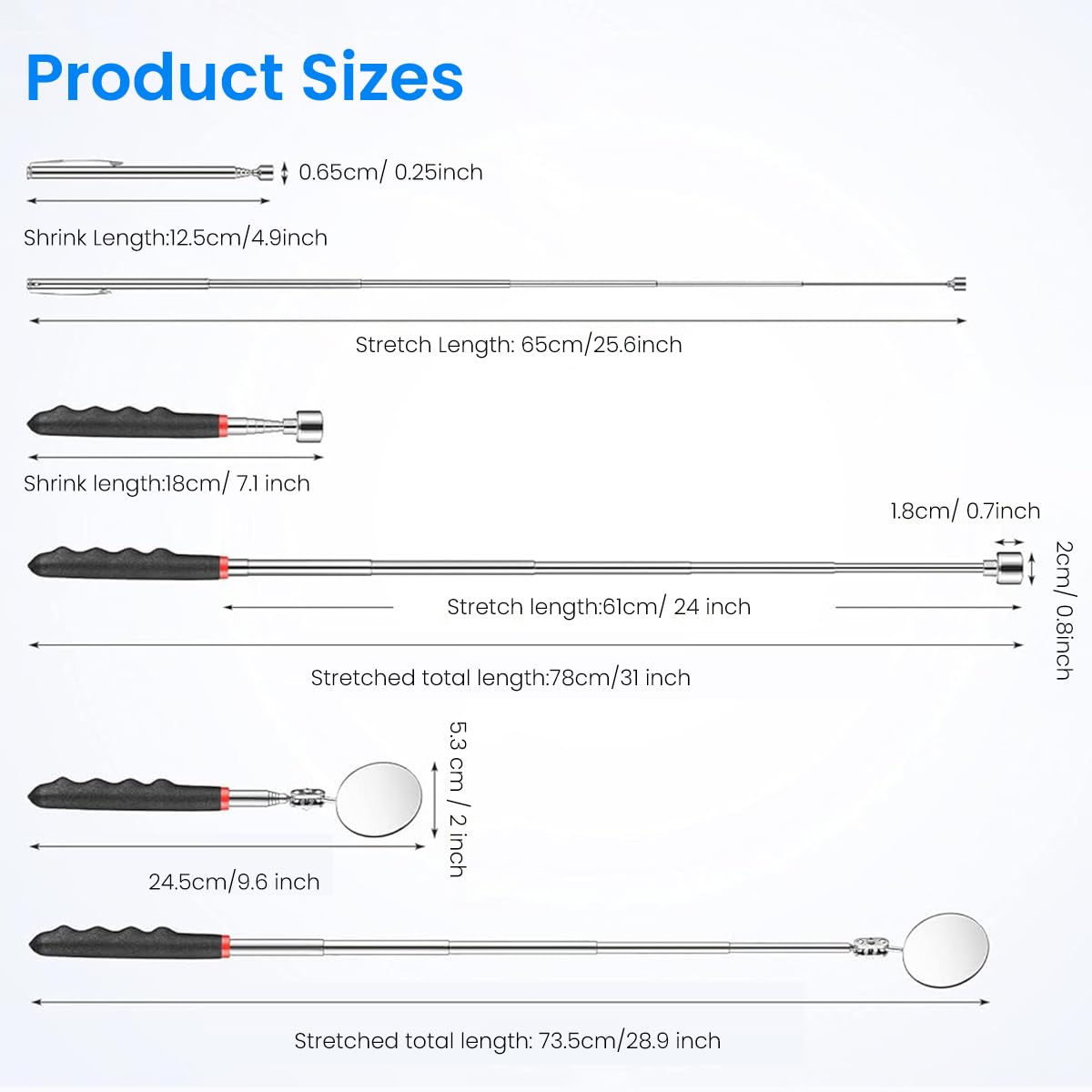 HASTHIP Magnetic Pick Up Tools Set for Automotive and Home Use with 30.7 in Telescopic Reach | Includes Inspection Mirror and Flexible Grabber