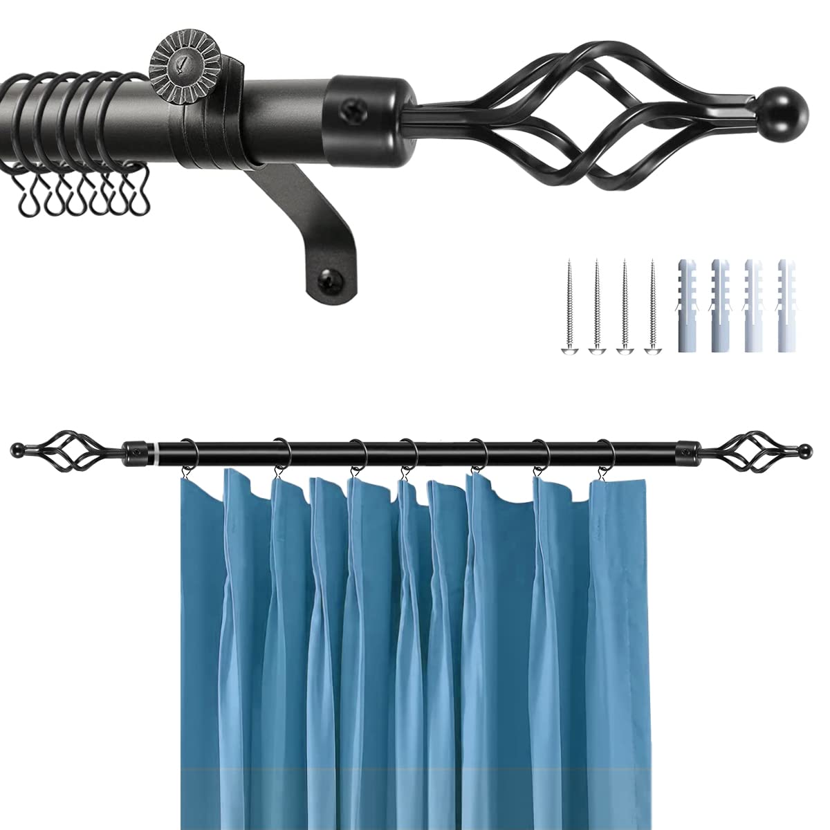 HASTHIP Curtain Rod for Windows and Doors featuring Adjustable 40 to 79 in Length | Metal 28mm Design