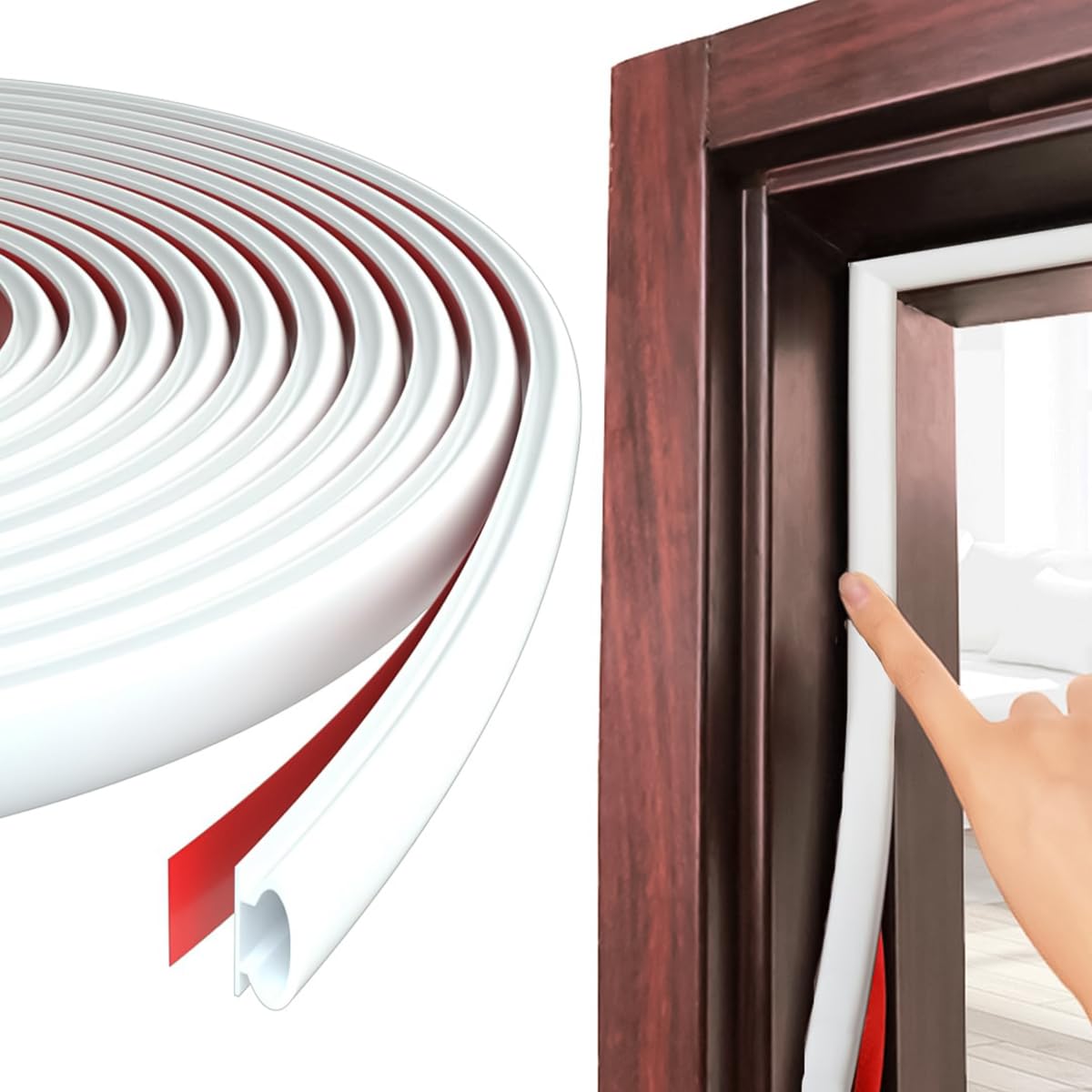 HASTHIP Door Seal Strip for Doors and Windows with 19.69ft Cuttable Hollow Frame | White TPE Rubber Noise Reduction