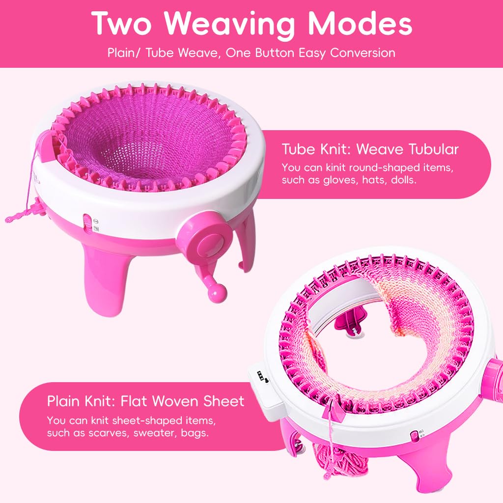 HASTHIP Knitting Machine Set for DIY Hats and Scarves with 40 Stitch Hand Crank Loom | Multicolor Yarn and Tools Included