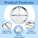 HASTHIP Kids Food Plate for Toddlers with Suction Cups 9 Inch 3 Compartment Stainless Steel | 2PCS
