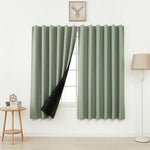 HASTHIP® 2PCS Window Blackout Curtains 1.2x1.7m, Modern Pleated Window Panels, No-Drill Privacy Blackout Thermal Insulated Light Blocking Curtains, Stick-On Curtains for Bedroom, Living Room-Green
