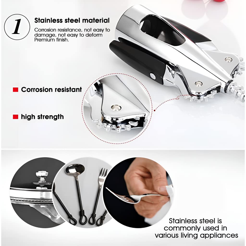 HASTHIP Wine Opener Set for Kitchen and Bar with 4 pcs Stainless Steel Tools | Corkscrew Foil Cutter Aerator and Stopper