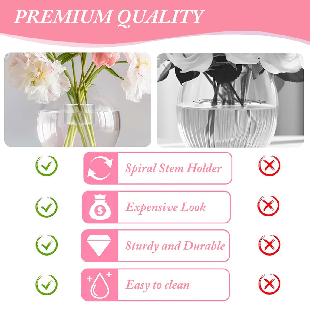 HASTHIP Flower Arrangement Stem Holder for Vase with Spiral Design and Crystal Acrylic Build