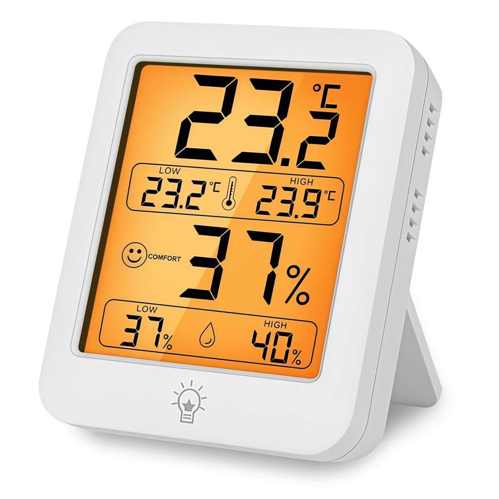 HASTHIP® LCD Magnetic Digital Thermo-hygrometer Desktop Electronic Thermometer Hygrometer with Kickstand, 5s Auto Update, Touch Control Backlit Design, High Precision Thermo-hygrometer, 73x61x19mm