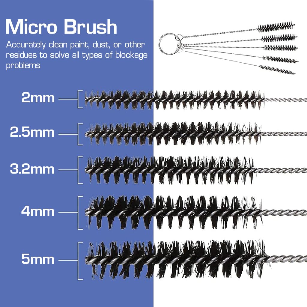 HASTHIP® Airbrush Cleaning Brushes Set - 5 Micro Brushes, Precision Cleaning Pins & Metal Needles - Stainless Steel Tool Kit for Nozzle, Spray Gun Maintenance & Clog Removal - Durable & Versatile