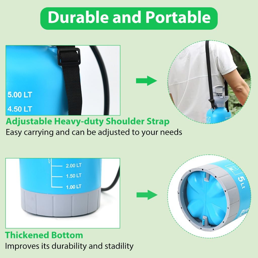 HASTHIP® 5L Gardening Water Sprayer Manual Pump Water Sprayer Long Stainless Steel Nozzle Pump Sprayer Portable Gardening Water Sprayer Bottle with Handle & Shoulder Strap