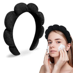 HASTHIP® Diadema Facial Spa para Mujeres y Niñas,Suave Diadema de Esponja de Microfibra Antideslizante para Lavado Cara,Maquillaje Ducha y Cuidado la Piel Color Negro Elegante