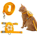 HASTHIP®Dog Cat Harness and Leash Set, Fabric Webbing Puppy Harness with Matching Leash, Mini Zipper Pouch & Cute Yellow Flower Accent, for 2-5kg Small Dogs Cats, L & M (Yellow, M)