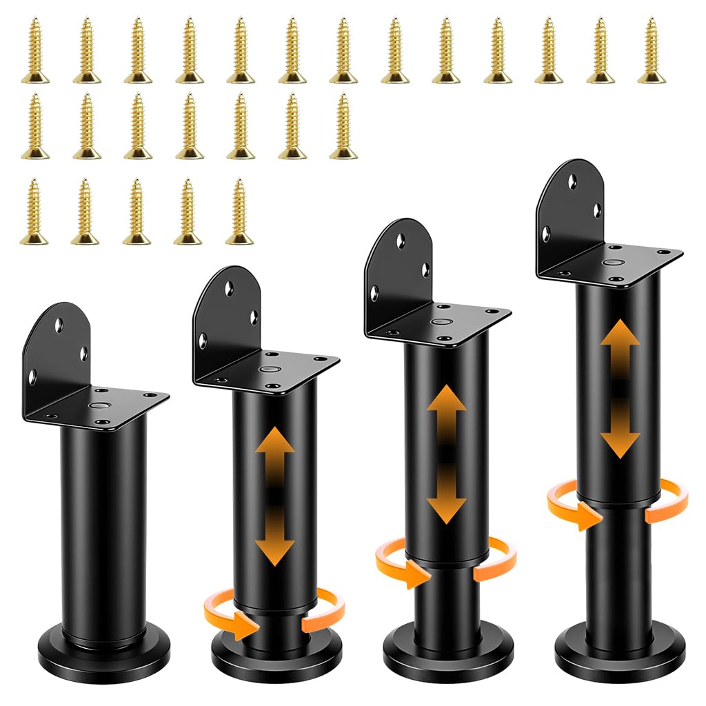 HASTHIP® 4PCS patas de muebles ajustables elevadoras, patas de acero al carbono atornillables con placa de montaje en L preperforada, soporte de altura ajustable para gabinetes, mesas y proyectos DIY