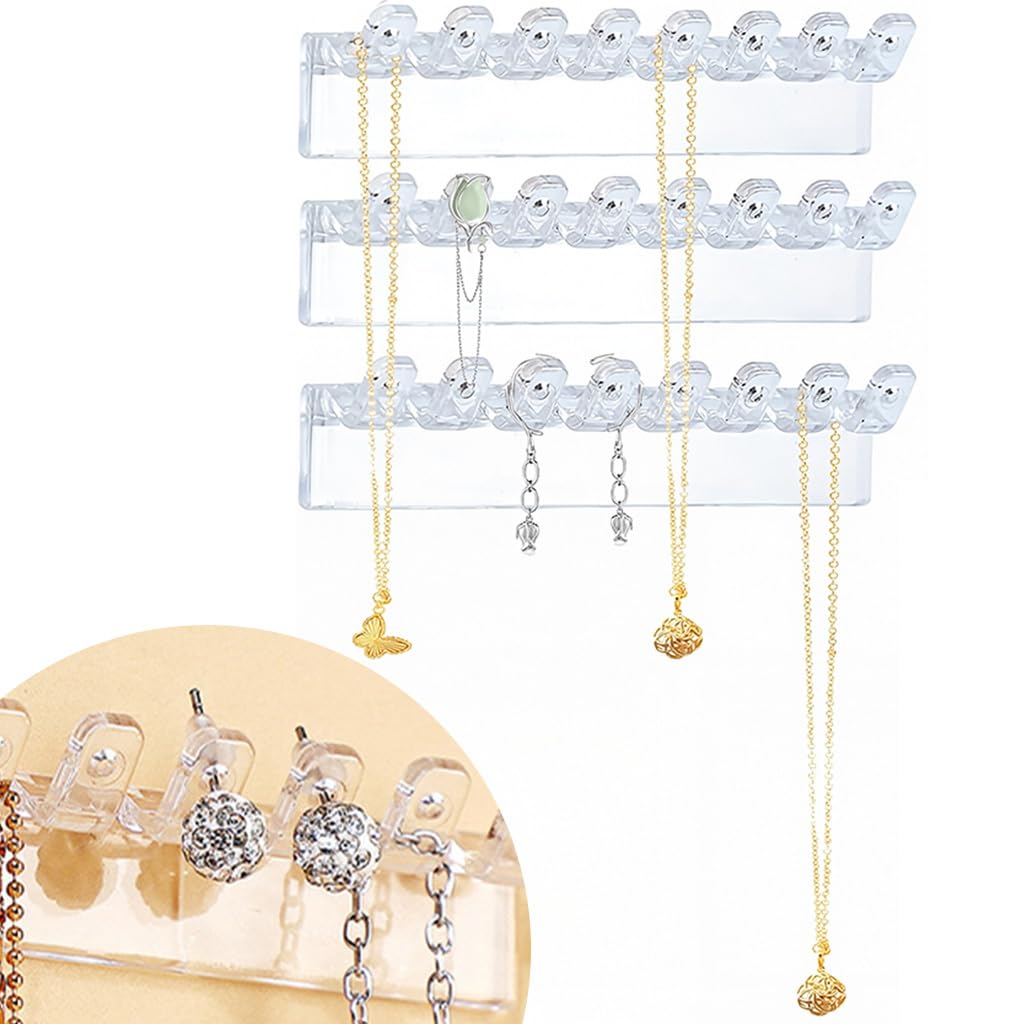HASTHIP® Juego de 2 Organizadores de Collares Acrílico Transparente,Soporte Pared con 12 Ganchos en Forma Diamante,Perchero para Joyas Montado en la Pared Ahorra Espacio Decorativo
