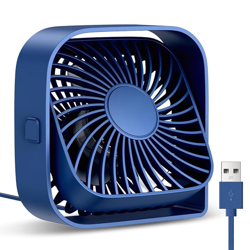 HASTHIP USB Fan for Home and Office with 4.8 in Size and 360° Rotating Head | Quiet Blue Mini Desk Fan