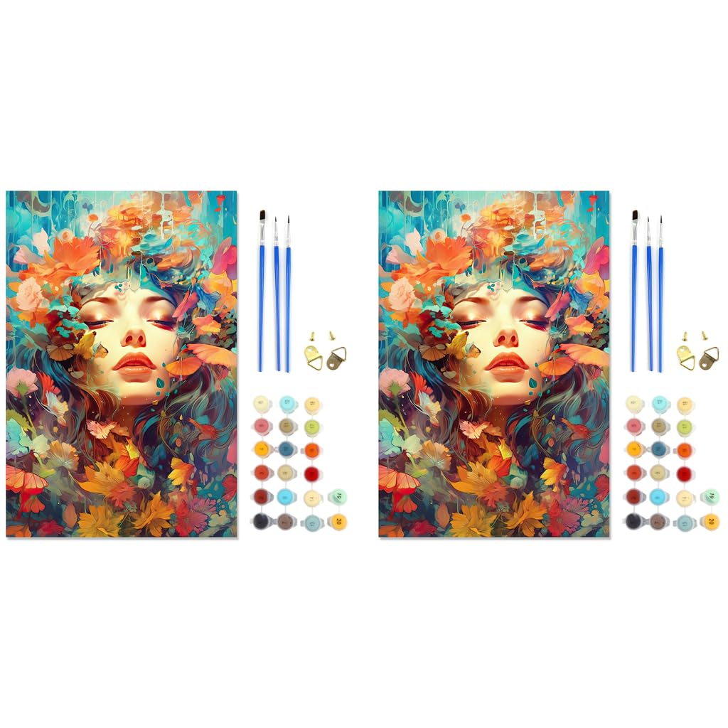 HASTHIP Paint by Numbers Kit for Adults and Kids with Brushes and Pigments 16x20 inch | DIY Canvas Art featuring Maple Leaves Woman
