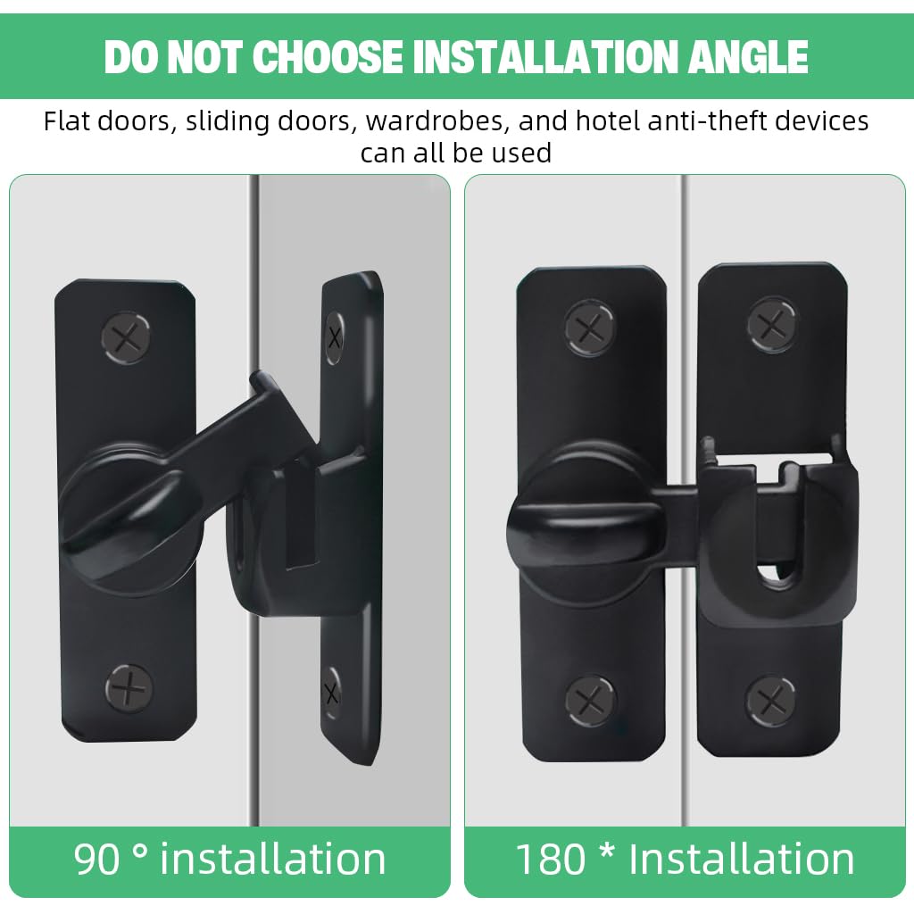 HASTHIP Door Latch Lock for Gates and Cabinets with 90° and 180° Design | 3 PCS Black Aluminum Alloy
