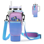 HASTHIP Water Bottle Carrier Bag for 40 oz Stanley Tumbler with Phone Pocket and Strap | Neoprene Gradient Purple