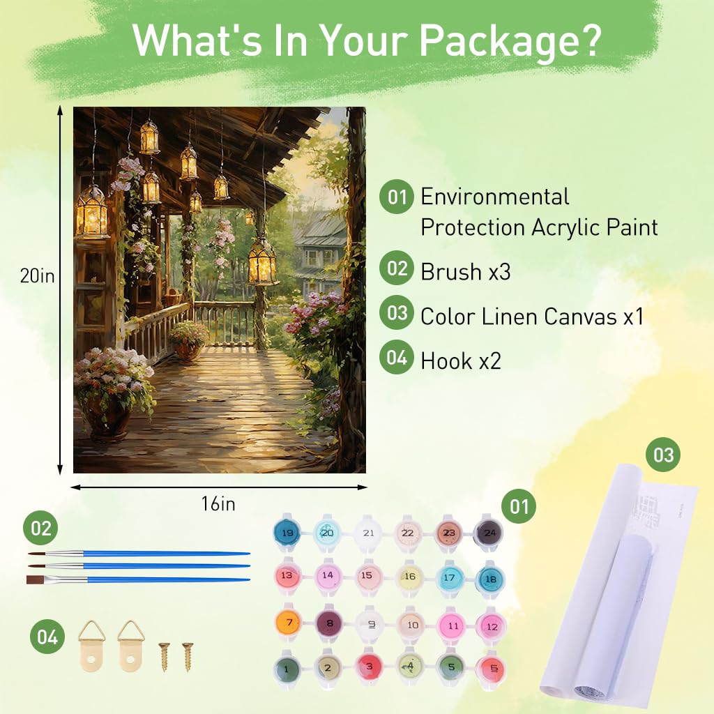 HASTHIP® DIY Paint by Numbers Kit Countryside Hallway DIY Oil Paint Paint by Numbers Canvas Oil Paint Wall Decoration DIY Number Painting Natural Scenery Oil Paint Home Decoration, 40 x 50 cm