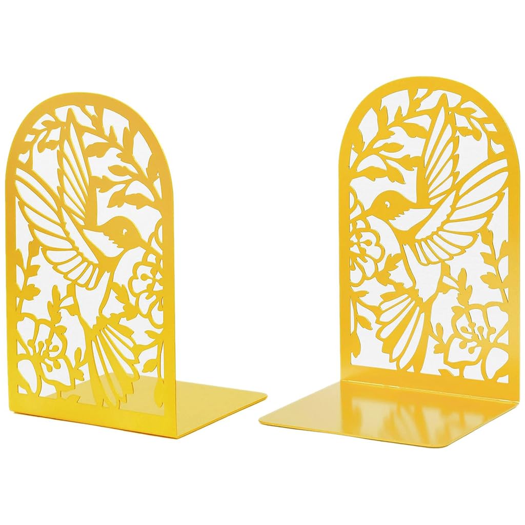 HASTHIP Bookends for Home and Office with Anti Slip Pads featuring Golden Metal Open Cut Design