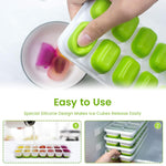 HASTHIP Ice Cube Tray for Freezer Set of 4 with 56 Cubes and Soft TPR Bottom Design
