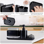 HASTHIP Metal Kitchen Soap Dispenser Set for Sink Organization with Sponge Rack Tray and Dishcloth Holder Black 3 PCS