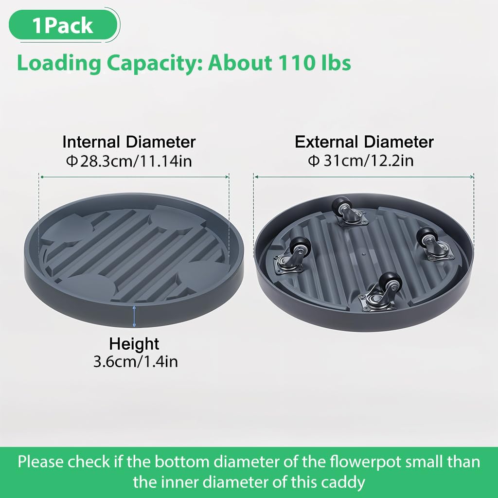 HASTHIP Plant Pot Stand for Indoor and Outdoor Use with 4 Smooth Wheels | 25cm Resin Tray