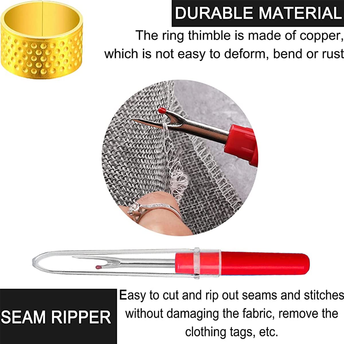 HASTHIP Sewing Needle Set for Leather Craft with Thread Cutter and Thimble | 25pcs 5 Sizes Stainless Steel