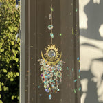 HASTHIP® Crystal Wind Chimes 14.96 Inches Hanging Garden Wind Chimes Color Crystal Shining Wind Chime Golden Sun Crescent Decorative Wind Chimes for Balcony, Garden House Warming Gift
