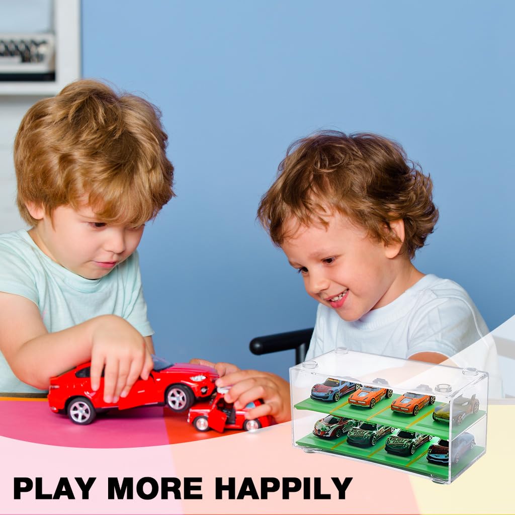 HASTHIP Car Models Display Case for 1:64 Racing Cars with 2 Tiers and 8 Compartments | Stackable Acrylic Dustproof Organizer