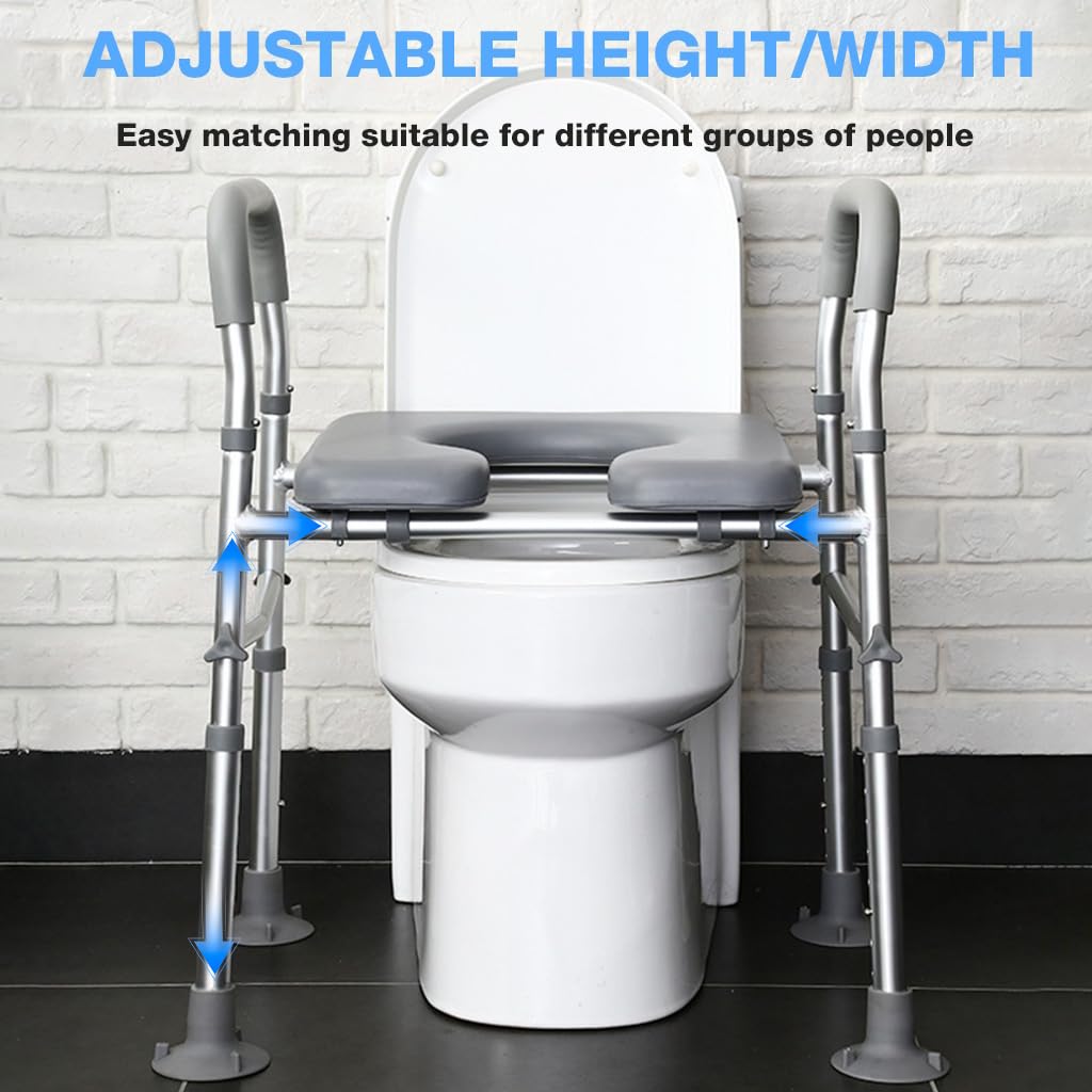 HASTHIP Adjustable Toilet Seat Riser with Handrails and Padded Seat