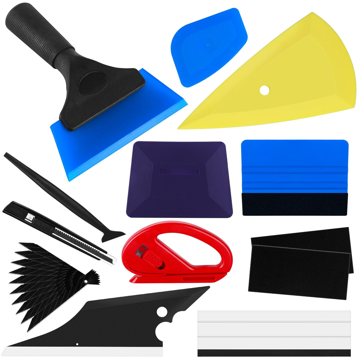 HASTHIP® Kit de Herramientas para Tintado de Ventanas Coche 12 Piezas,Incluye Espátula con Borde Fieltro,Cuchillo Retráctil y Cortador Vinilo Juego Profesional para Envoltura y