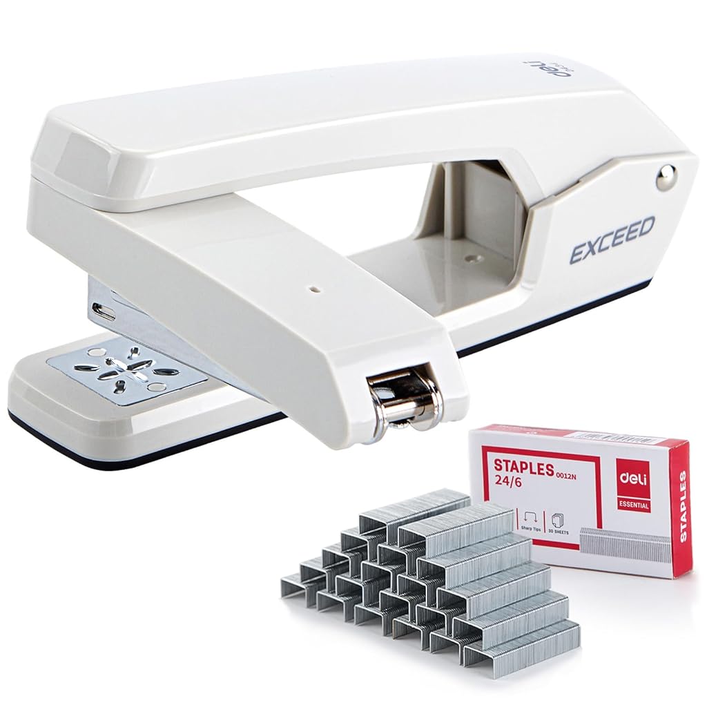 HASTHIP® Angju Swing-Arm Swivel Stapler, Heavy Duty Desktop Stapler, 360 Degree Rotating, 25 Sheet Capacity, Includes 1000 Staples, Non-Slip Base, for Office, School, Booklet & Book Binding, White