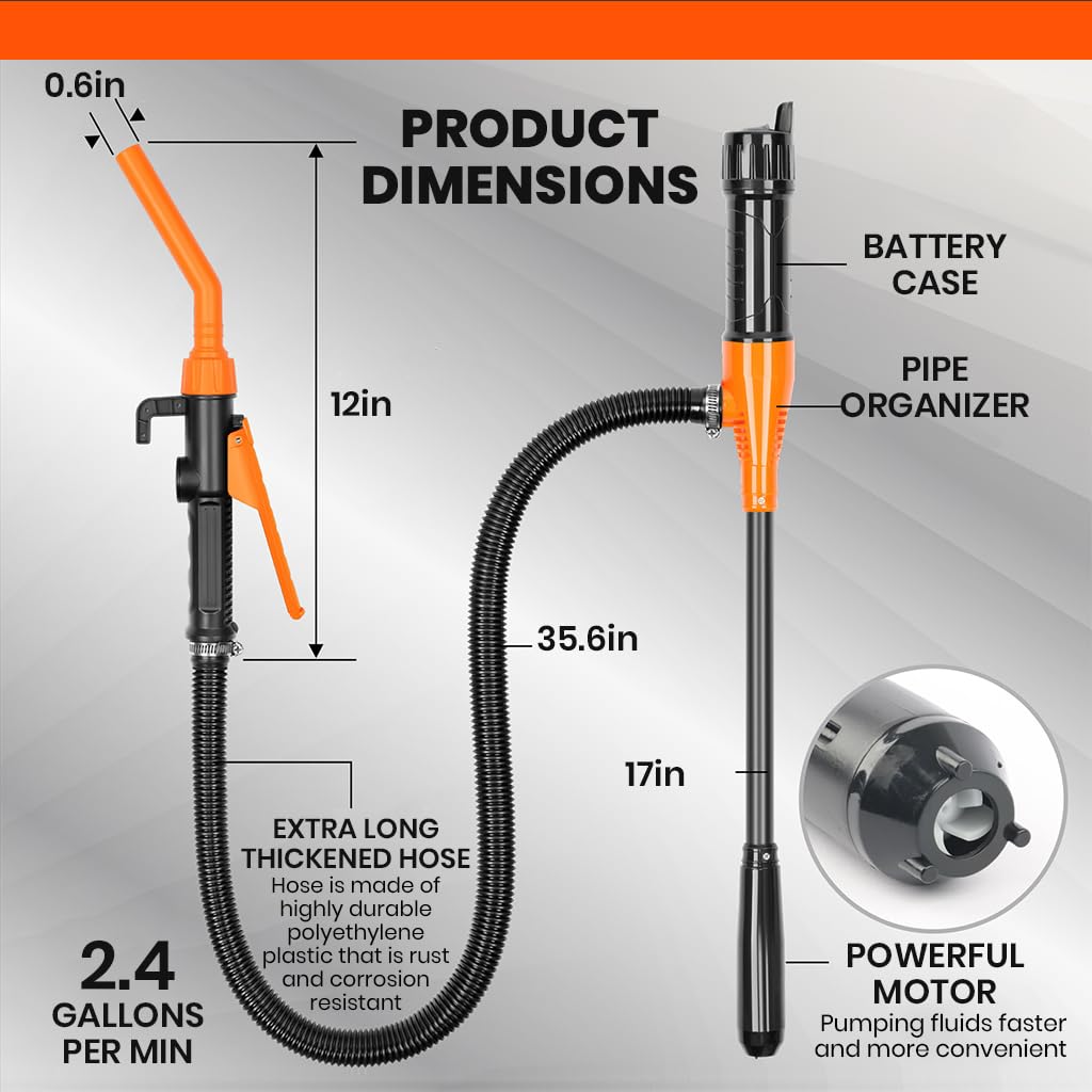 HASTHIP® Electric Oil Transfer Pump Long Nozzle Electric Siphon Pump for Gas, Fuel, Diesel, Battery Operated Portable Oil Transfer Pump