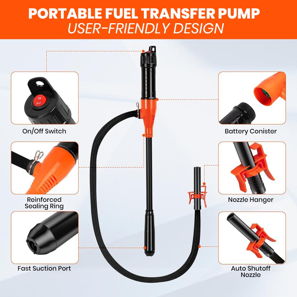 HASTHIP® Electric Oil Transfer Pump Long Nozzle Electric Siphon Pump for Gas, Fuel, Diesel, Battery Operated Portable Oil Transfer Pump
