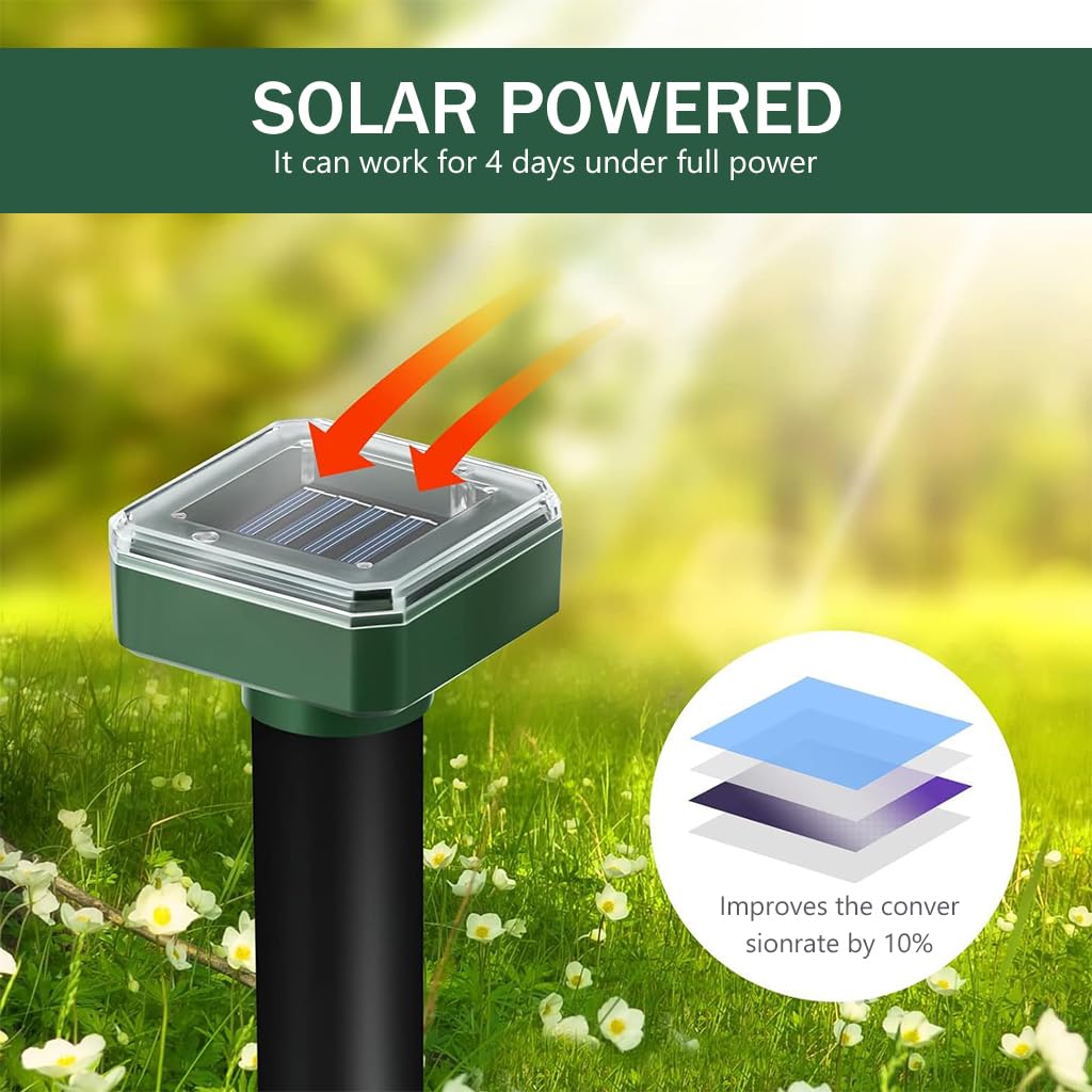 HASTHIP Ultrasonic Pest Repeller for Outdoor Lawn and Patio featuring Solar Power 4 Pcs | 3000 sq ft Coverage