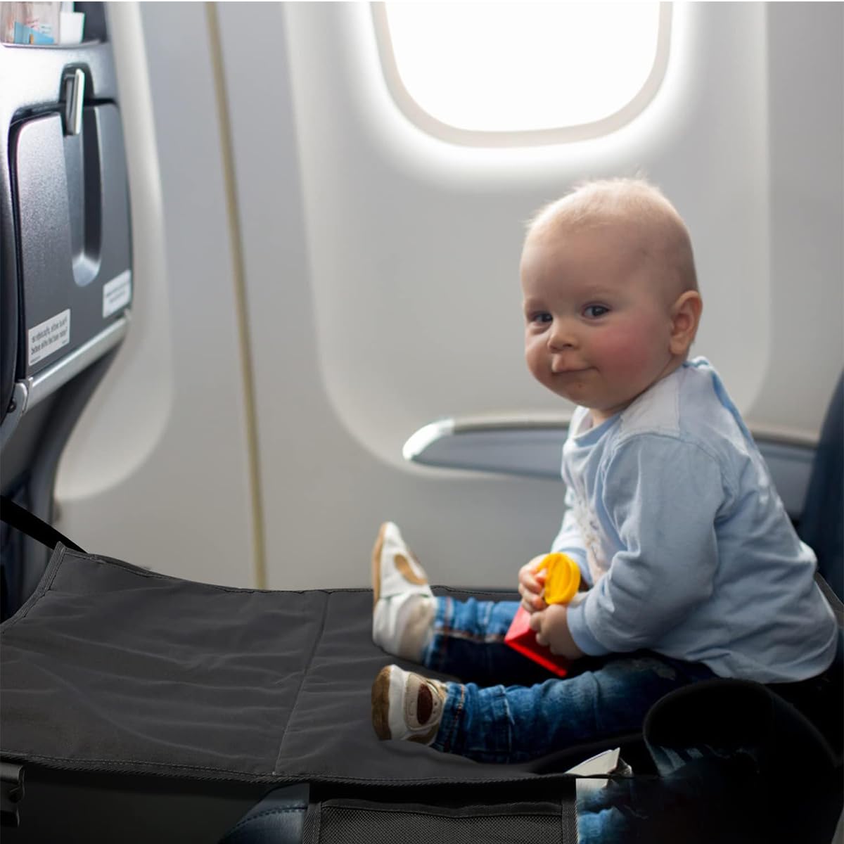 HASTHIP Airplane Footrest Kids Bed for Travel with Adjustable Straps 78×43cm Black | Toddler Seat Extender