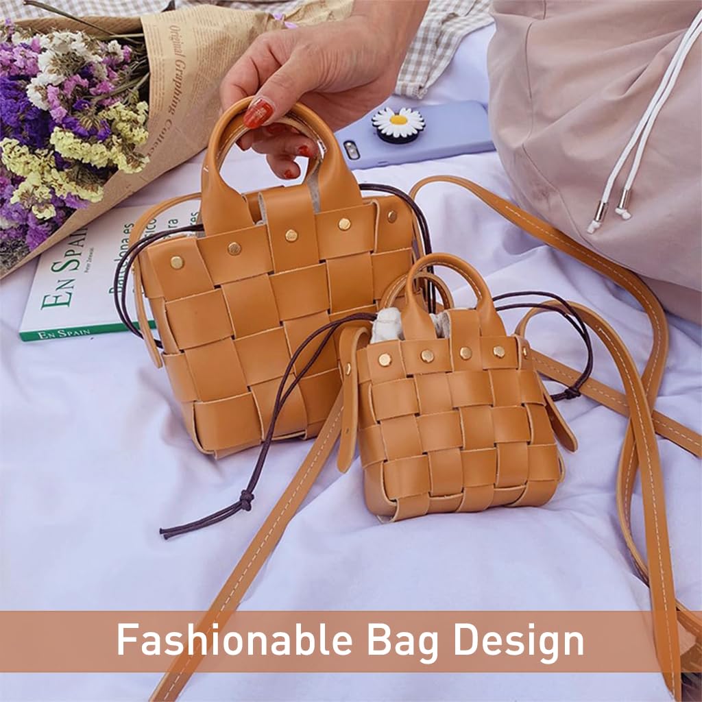 DIY Leather Craft Handmade Woven Handbag with Drawstring Liner Bag Beginners DIY Leather Handbag Material Kit DIY PU Crossbody Bag with Shoulder Straps Fashion DIY Handmade Bag Gift