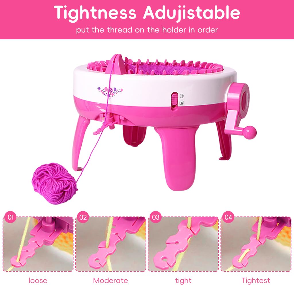 HASTHIP Knitting Machine Set for DIY Hats and Scarves with 40 Stitch Hand Crank Loom | Multicolor Yarn and Tools Included