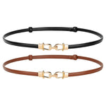 HASTHIP® LeatherSkinny Cinturón Delgado de Piel Genuina para Mujer con Hebilla Dorada Ajustable, Cinturón Elegante para Jeans, Vestidos, Faldas y Pantalones