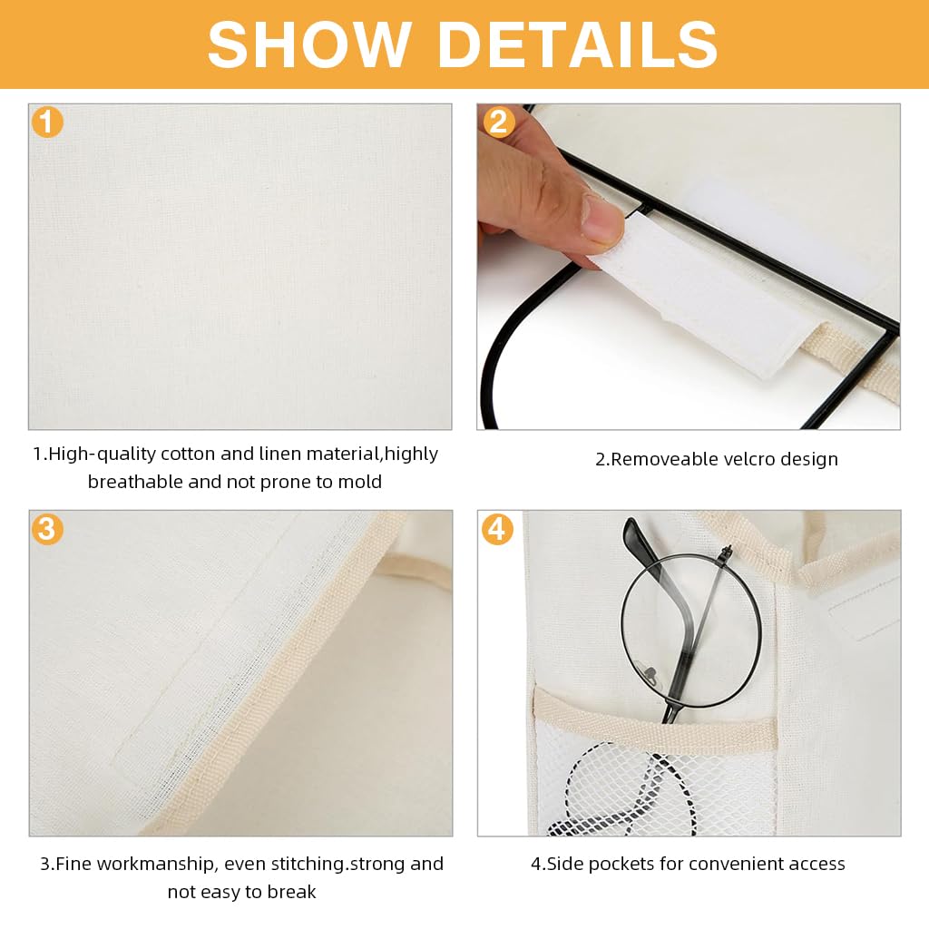 HASTHIP Wall Hanging Storage Bag for Bathroom and Bedroom with Metal Frame | 2 Pack White Cotton Organizer