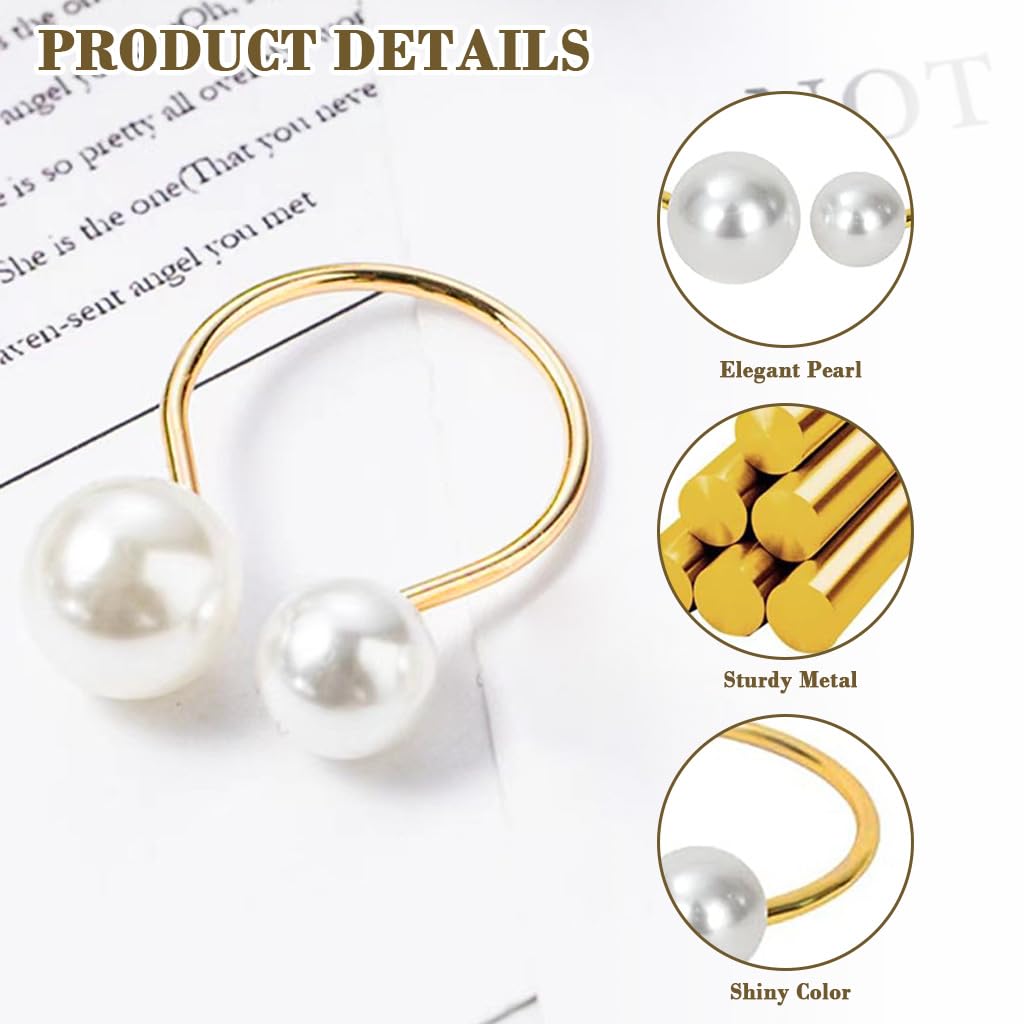 HASTHIP Faux Pearl Napkin Rings for Weddings and Festive Tables | Set of 6 Golden Holders