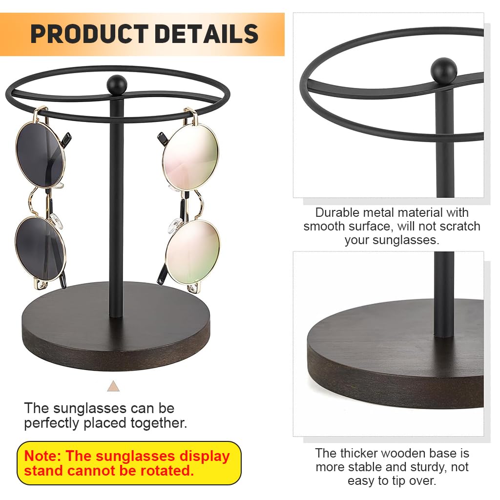 HASTHIP Sunglasses Organizer for 12 Pairs with Weighted Wooden Base and Iron Frame | Black