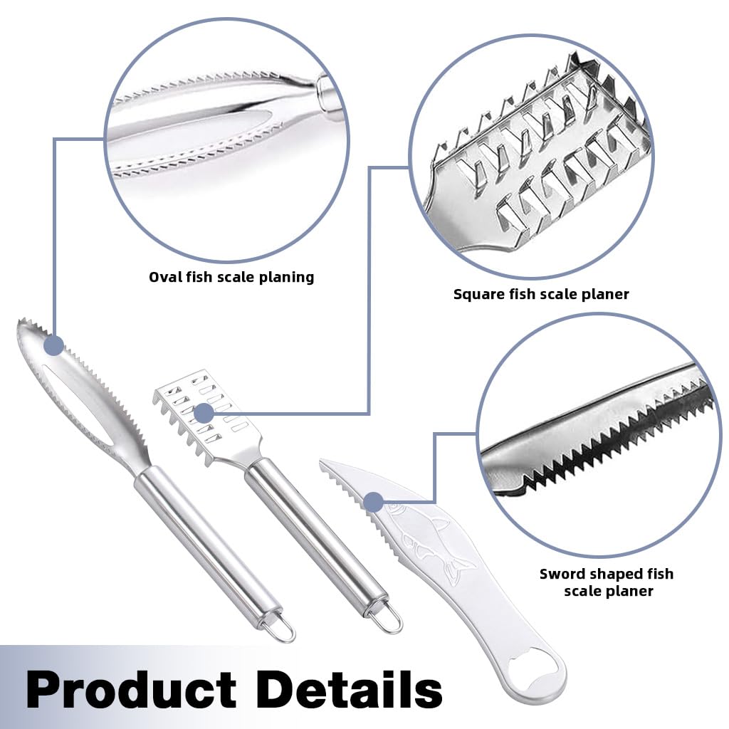 HASTHIP Fish Scaler Set for Easy Fish Cleaning featuring 3 PCS Ergonomic Handle Tools | 304 Stainless Steel