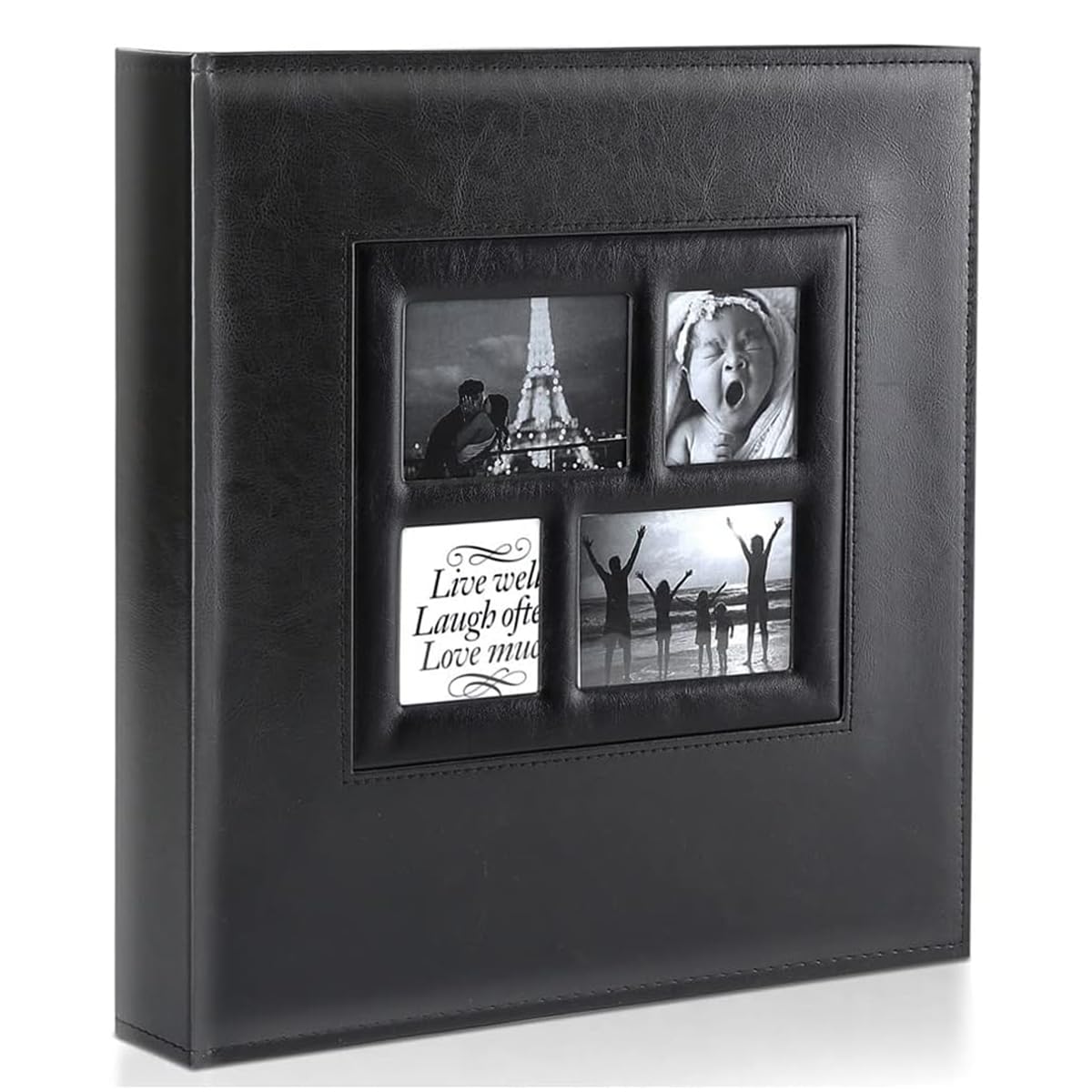 HASTHIP Photo Album Book for Memories with 500 Photo Capacity featuring 4 Clear Windows and PU Leather Cover