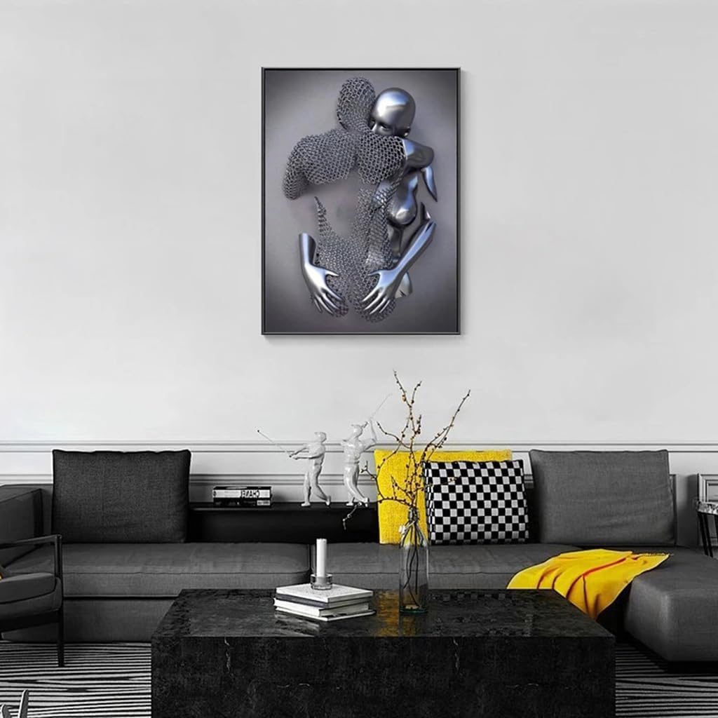 HASTHIP Wall Decor Painting for Living Room featuring 11.8x15.7 in 3D Metallic Couple Art | Frameless Modern Canvas