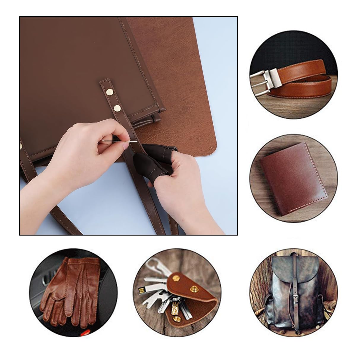 HASTHIP Finger Protector for Sewing and Needle Felting with Non Slip Grip | 8PCS Synthetic Leather Set